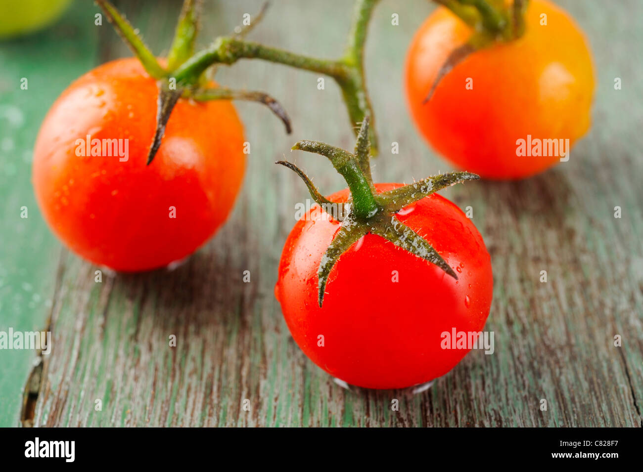 Tomato on wood Stock Photo