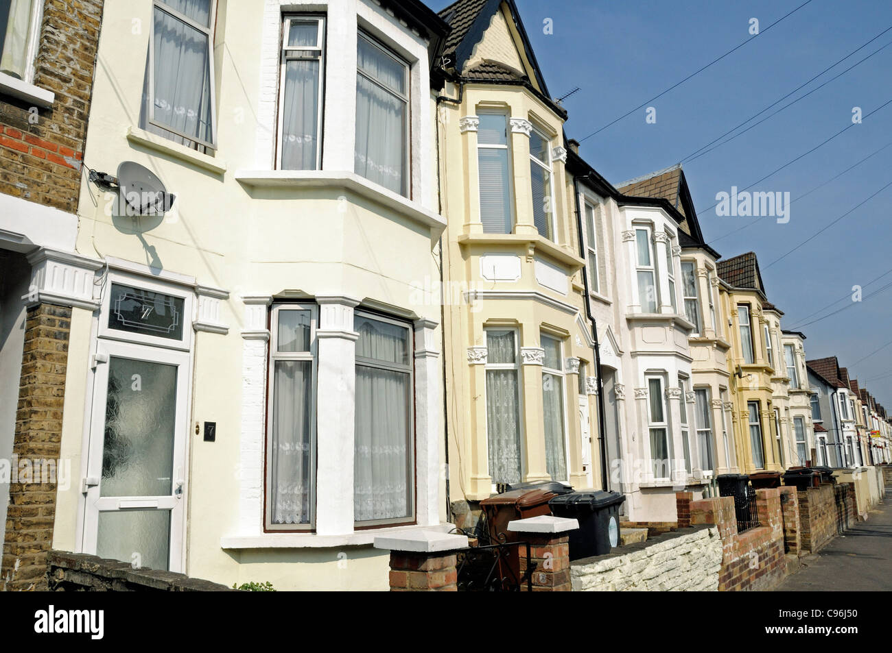 Row of two story Victorian terraced houses Leytonstone London England UK Stock Photo