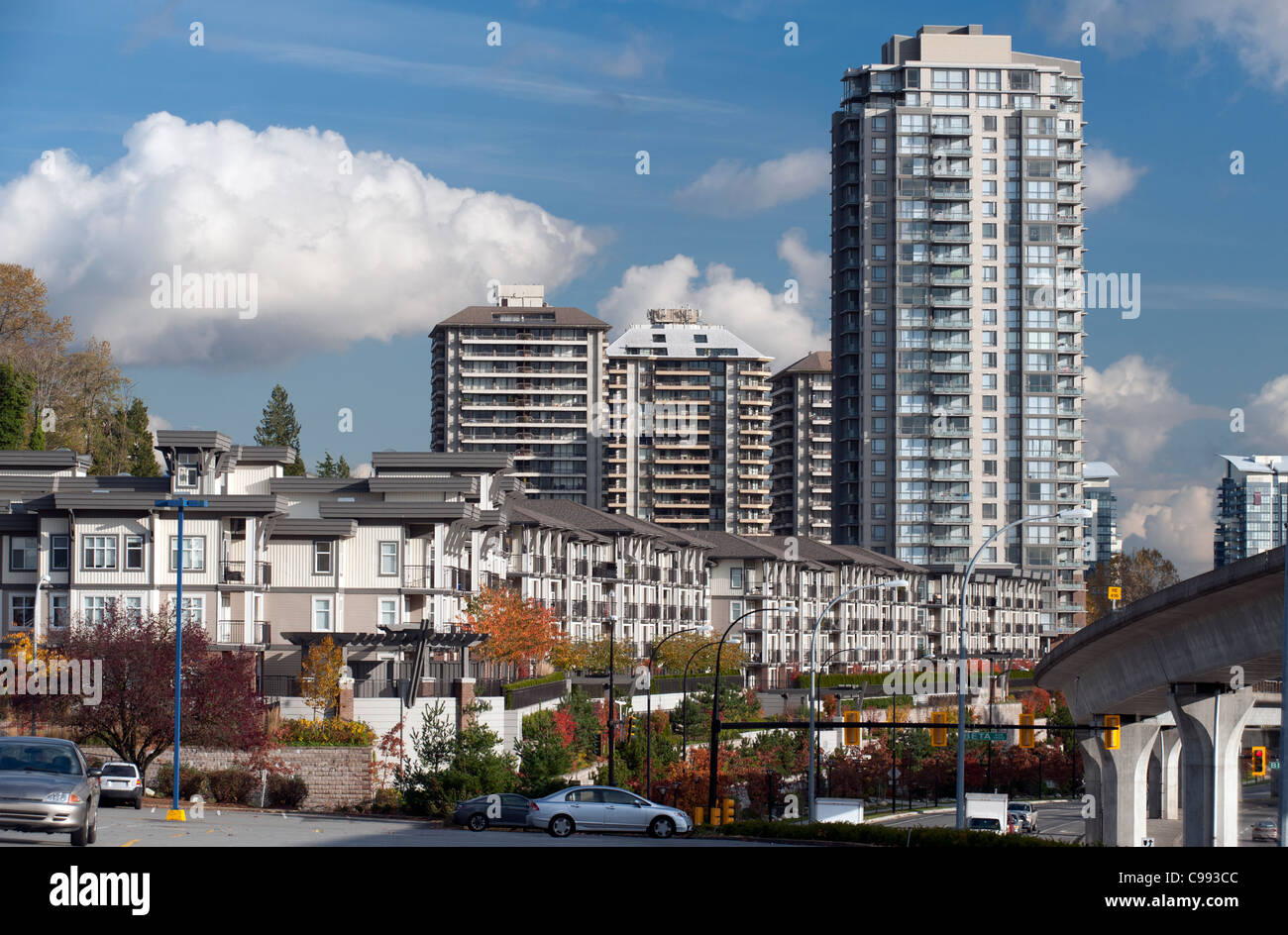 Apartment buildings and SkyTrain Line in Burnaby Stock Photo