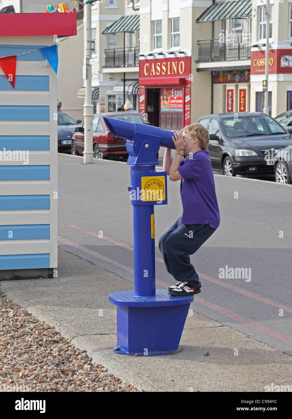 Child with Telescope Bognor Regis Seafront Stock Photo