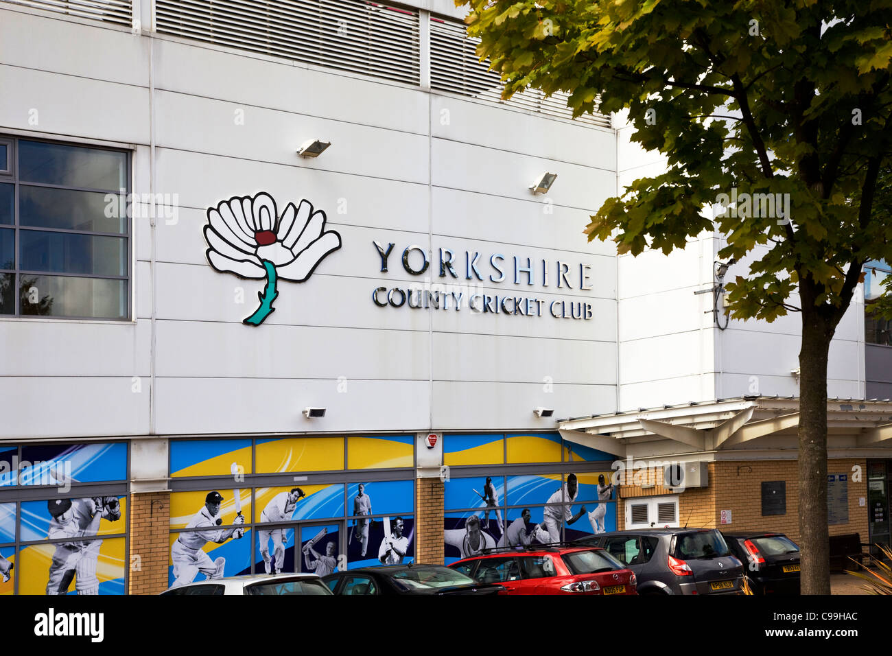 Yorkshire Cricket Club Main Entrance, Hotel and East Stand at Headingley, Leeds, UK Stock Photo