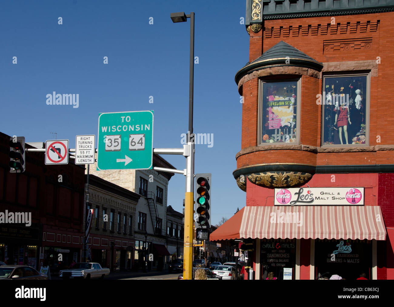 Leo's Grill and Malt Shop on Main Street in Stillwater, Minnesota Stock Photo