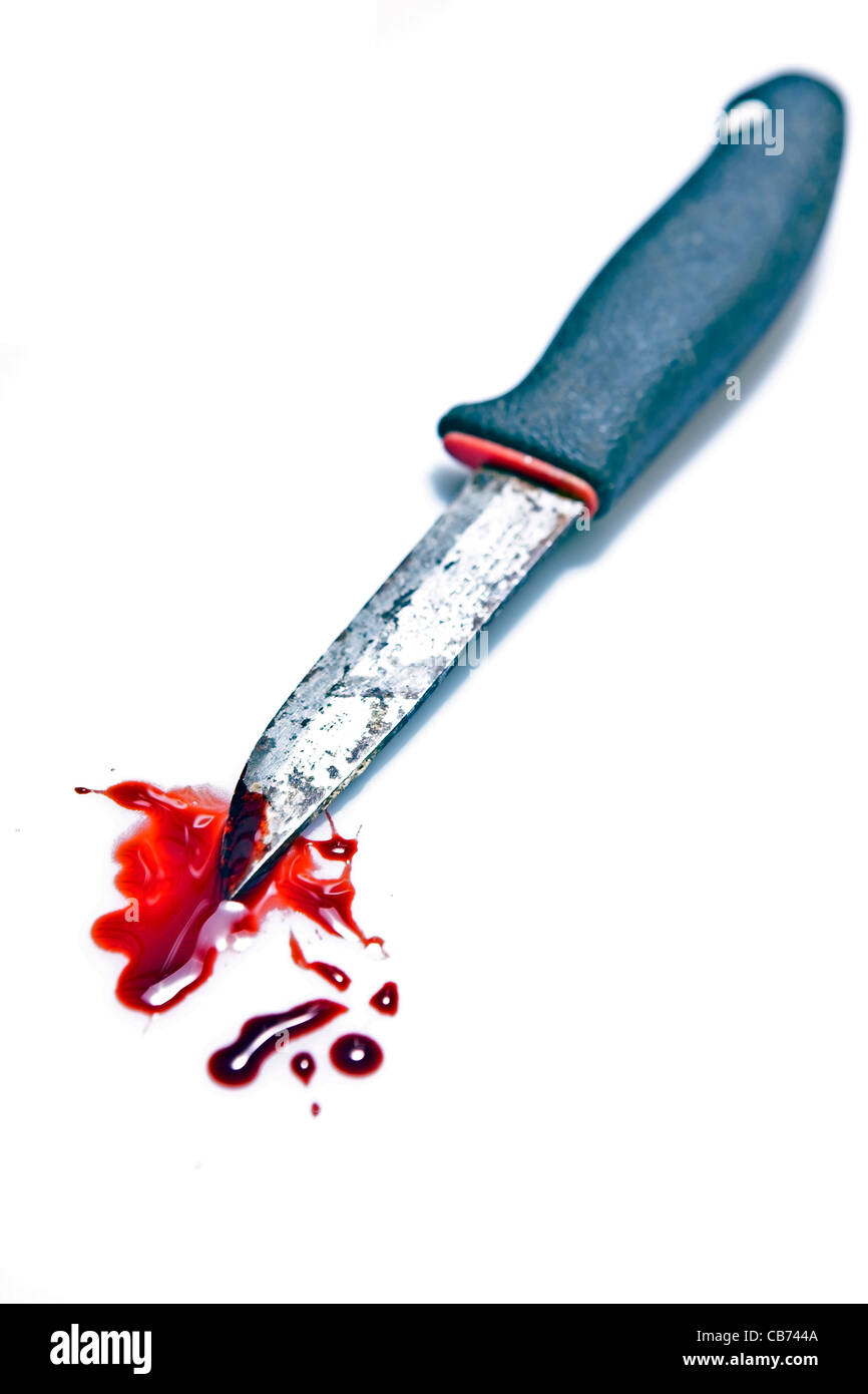 rusty knife with blood Stock Photo