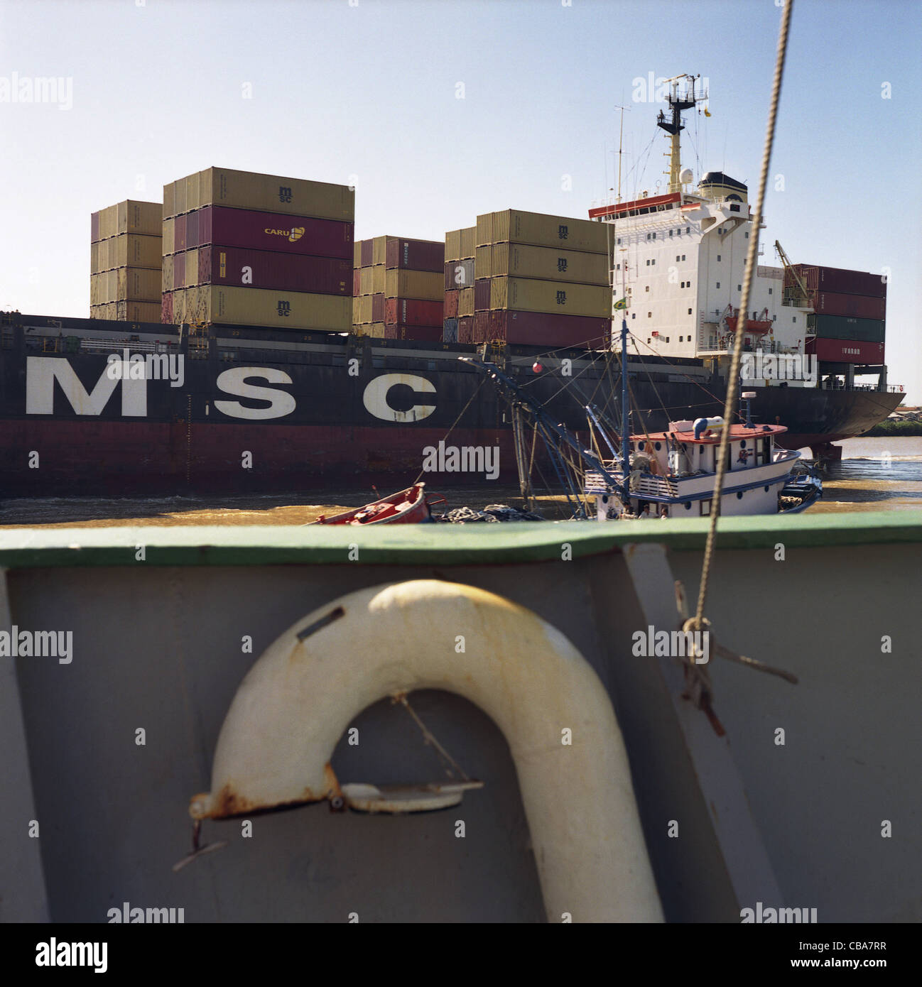 Shipping and crew in port/ harbour. Stock Photo