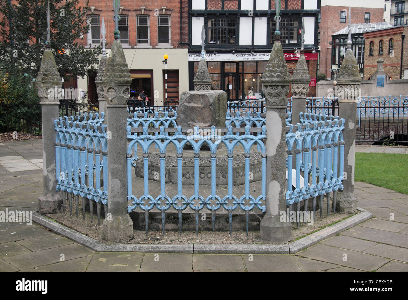 The Coronation Stone in Kingston Upon Thames, Surrey, UK. Stock Photo