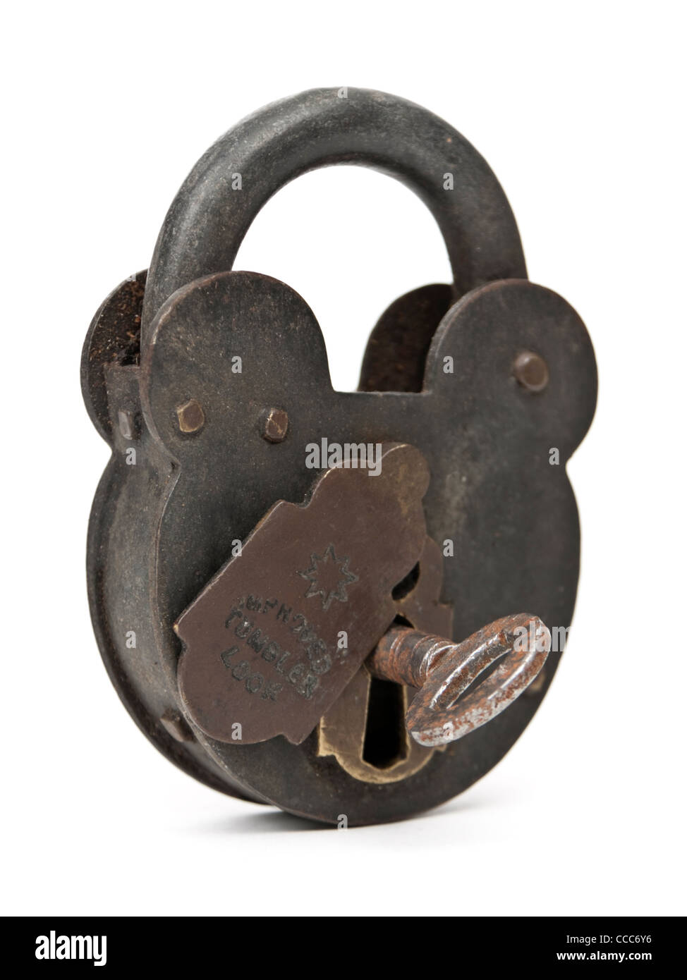 Antique steel 'Improved Tumbler Lock' padlock Stock Photo