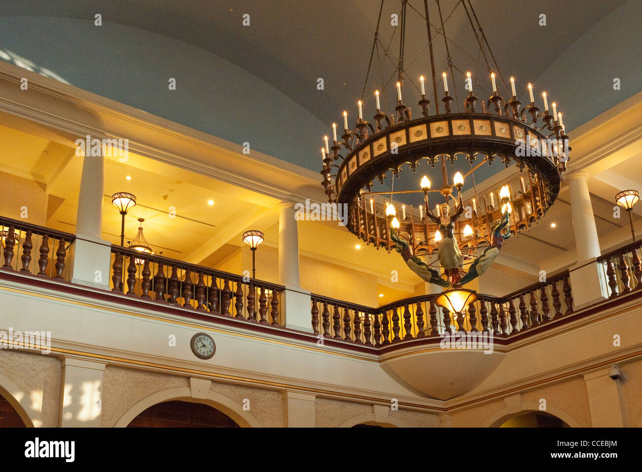 Lobby of the Fairmont Hotel, Chateau Lake Louise (1911), Lake Louise, Alberta, Canada. Stock Photo