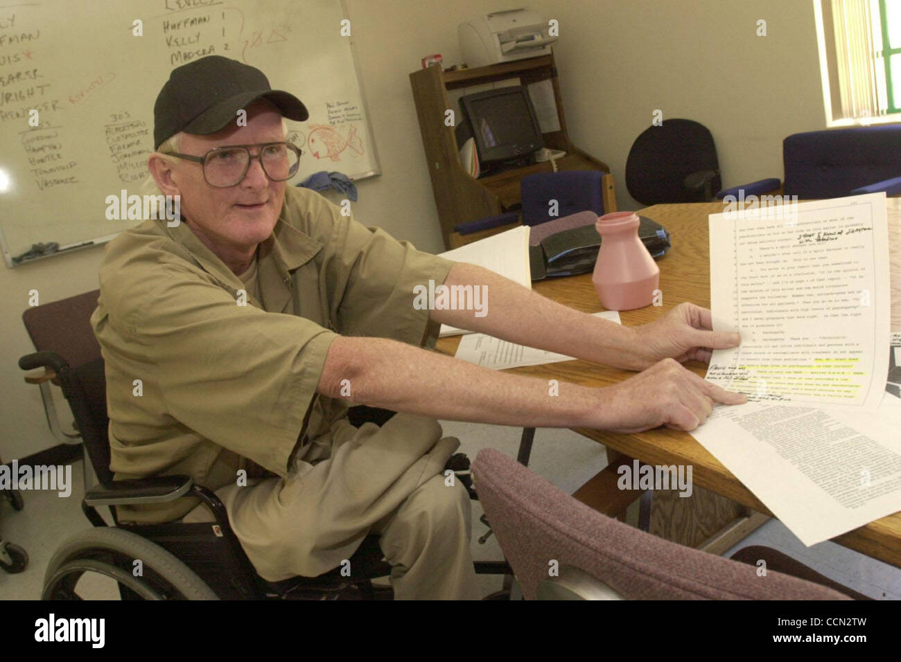 Greg Grant 58, of Santa Cruz, Calif., talks about why he is not enrolled in the Sexually Violent Predators program at the Atascadero State Hospital in Atascadero, Calif., on Tuesday, July 27, 2004. Grant has served 14-years in jail for child molestation and has been at the Atascadero State Hospital  Stock Photo