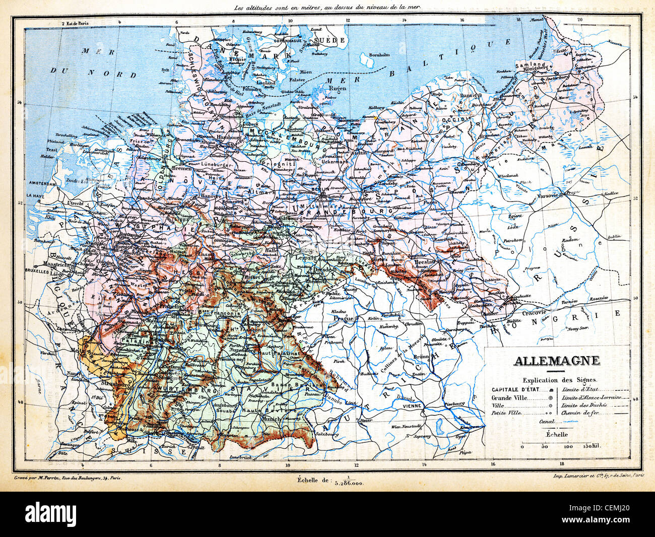 The map of Germany with signs and their explanation. Stock Photo