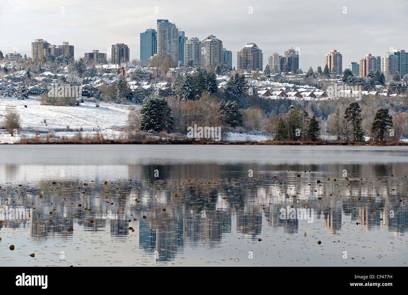 Metro Vancouver - Burnaby skyline and Deer Lake Stock Photo