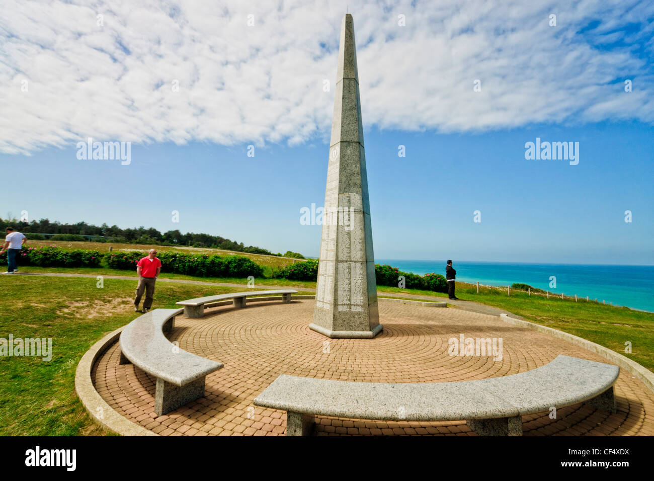 Colleville-Sur-Mer, Normandy, France. The memorial of the US 1st infantry division ('the big red one') overlooking Omaha Beach. Stock Photo