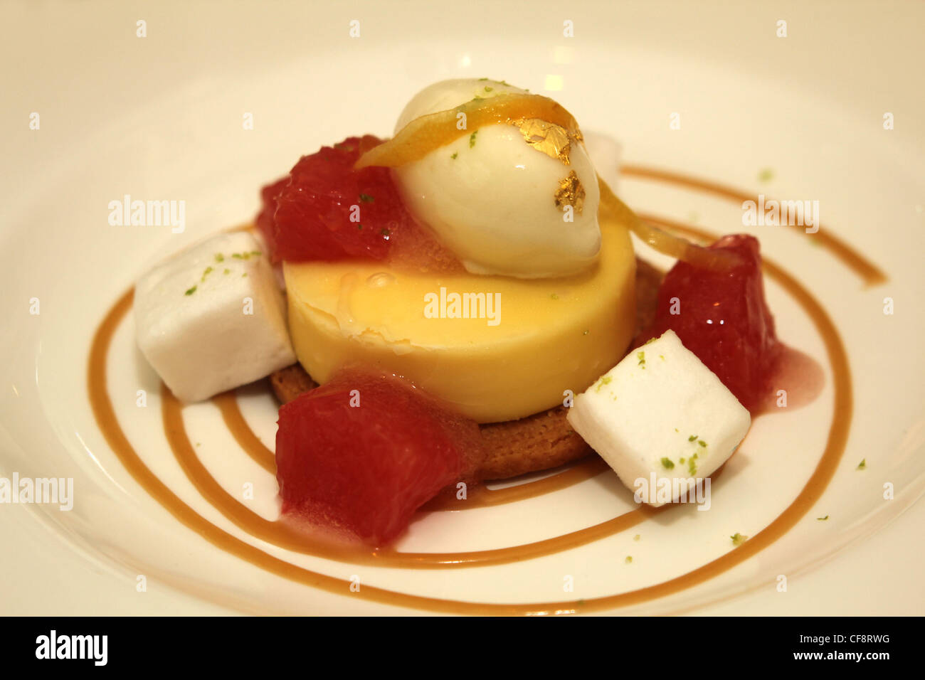 'Citrus' - a theme of citrus fruits - a dish from Raymond Blanc's Le Manoir Aux Quat'Saisons restaurant, Great Milton, Oxford Stock Photo