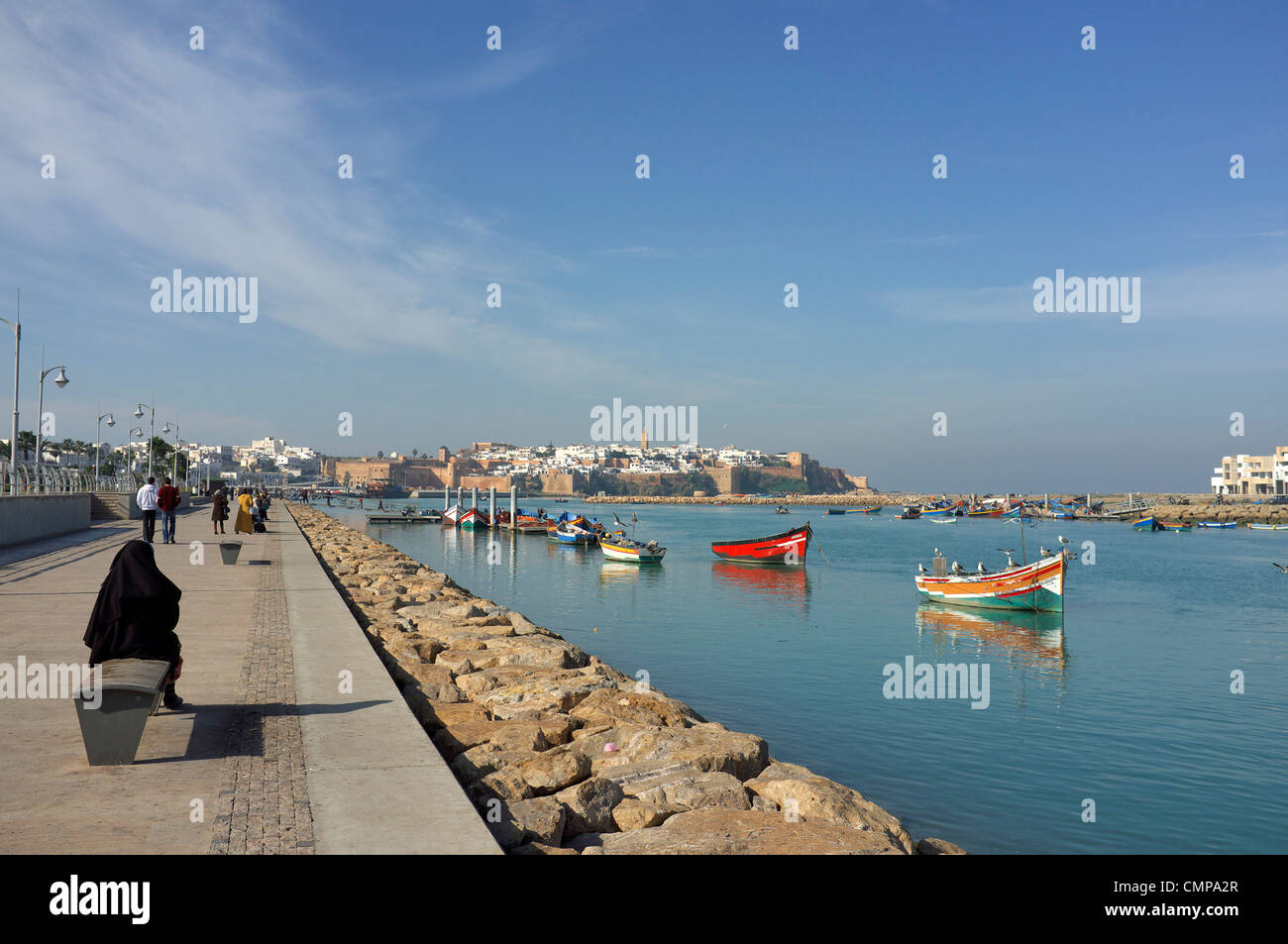 River Bou Regreg that flows between Rabat & Salé north west Morocco with Rabat in the background Stock Photo