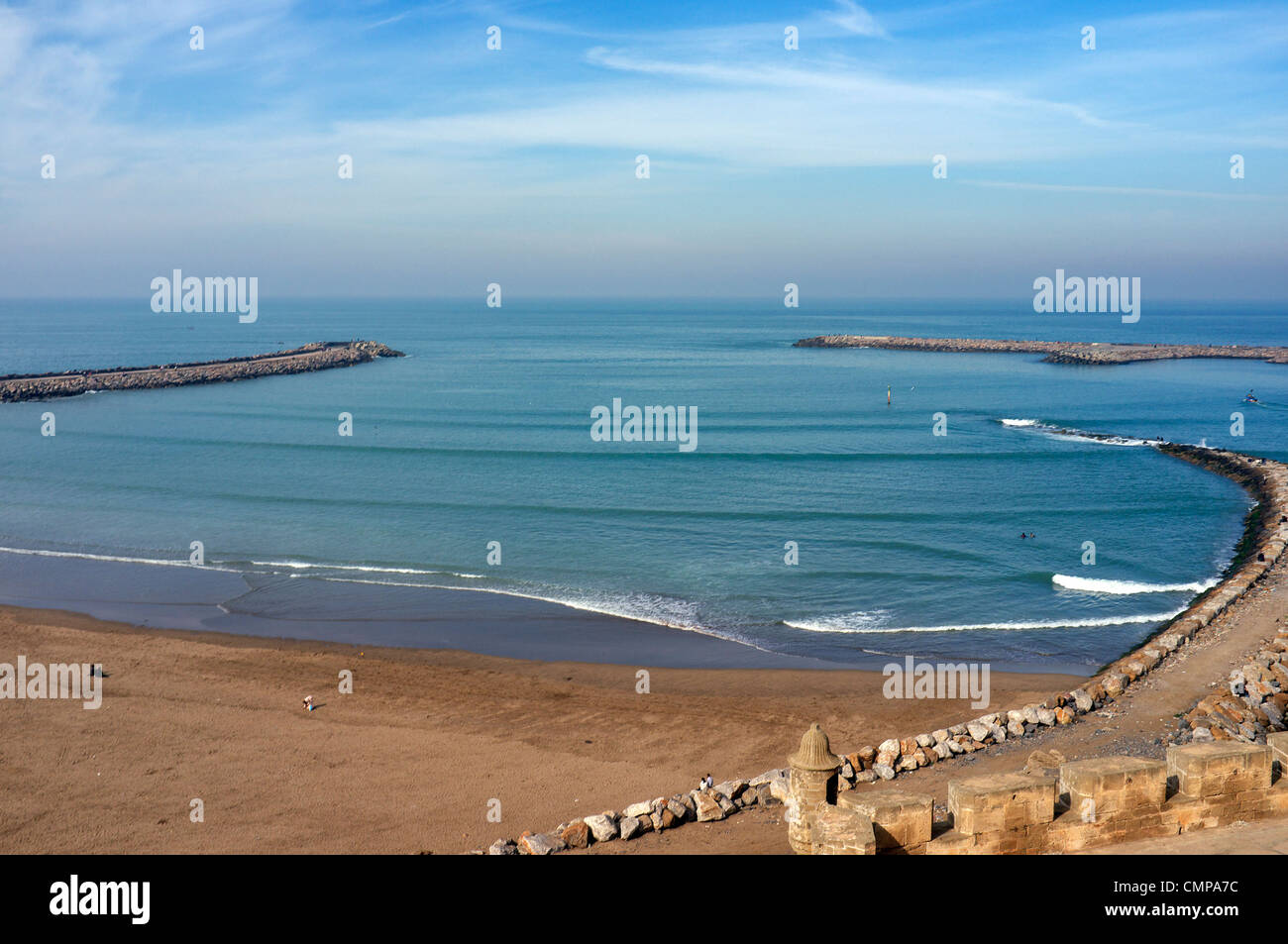 The entrance to the river Bou Regreg that runs between Rabat & Salé with the Atlantic, northwest Morocco Stock Photo