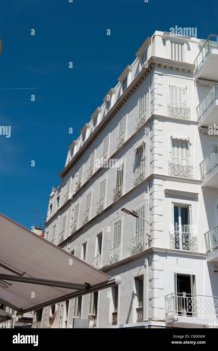 A pure, white, stone European building. Stock Photo