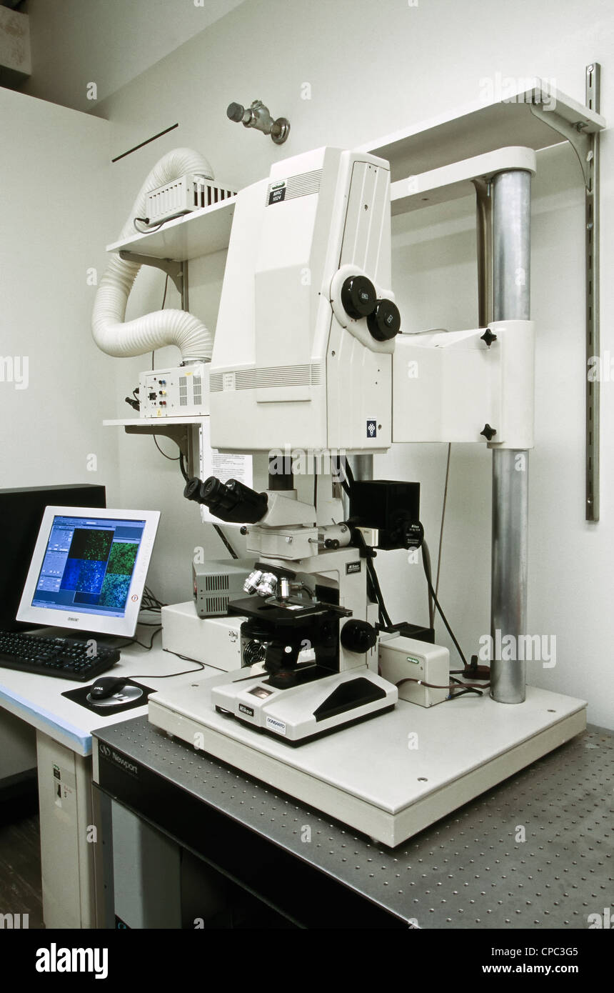 Nikon MRC1024 Confocal/UV Laser Scanning Microscope. Stock Photo