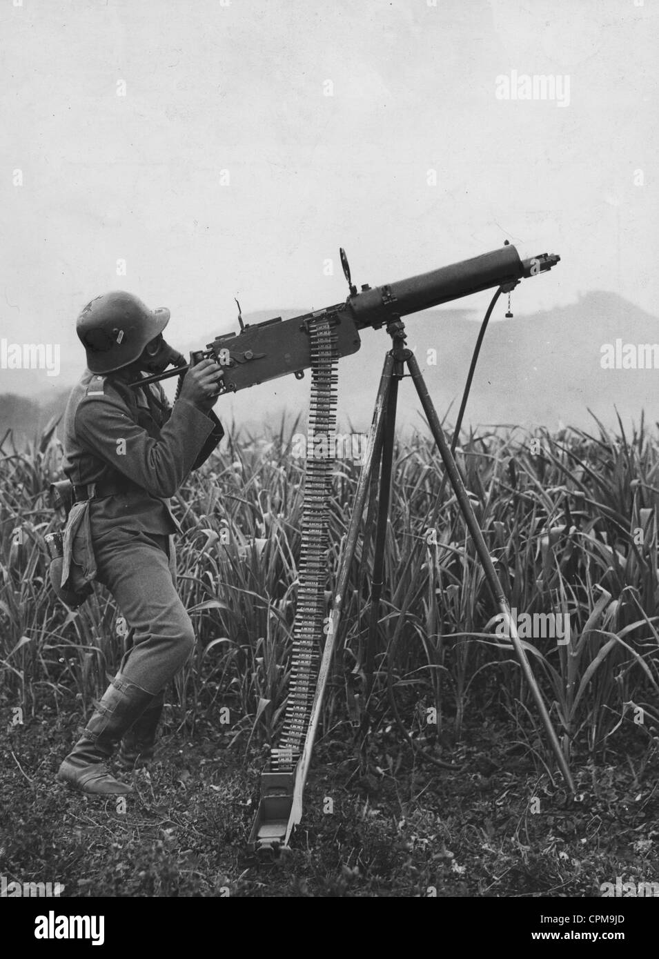 German soldier at anti-aircraft drill, 1935 Stock Photo