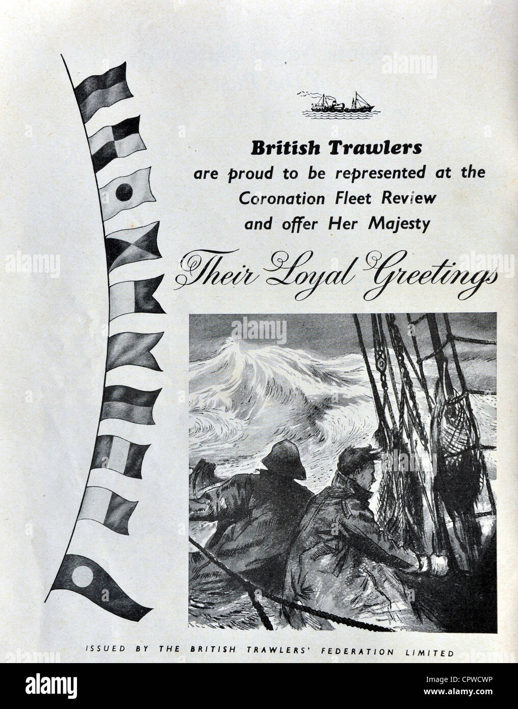 Advert by British Trawlers in the Coronation Naval Fleet Review programme 1953. Britain. Stock Photo