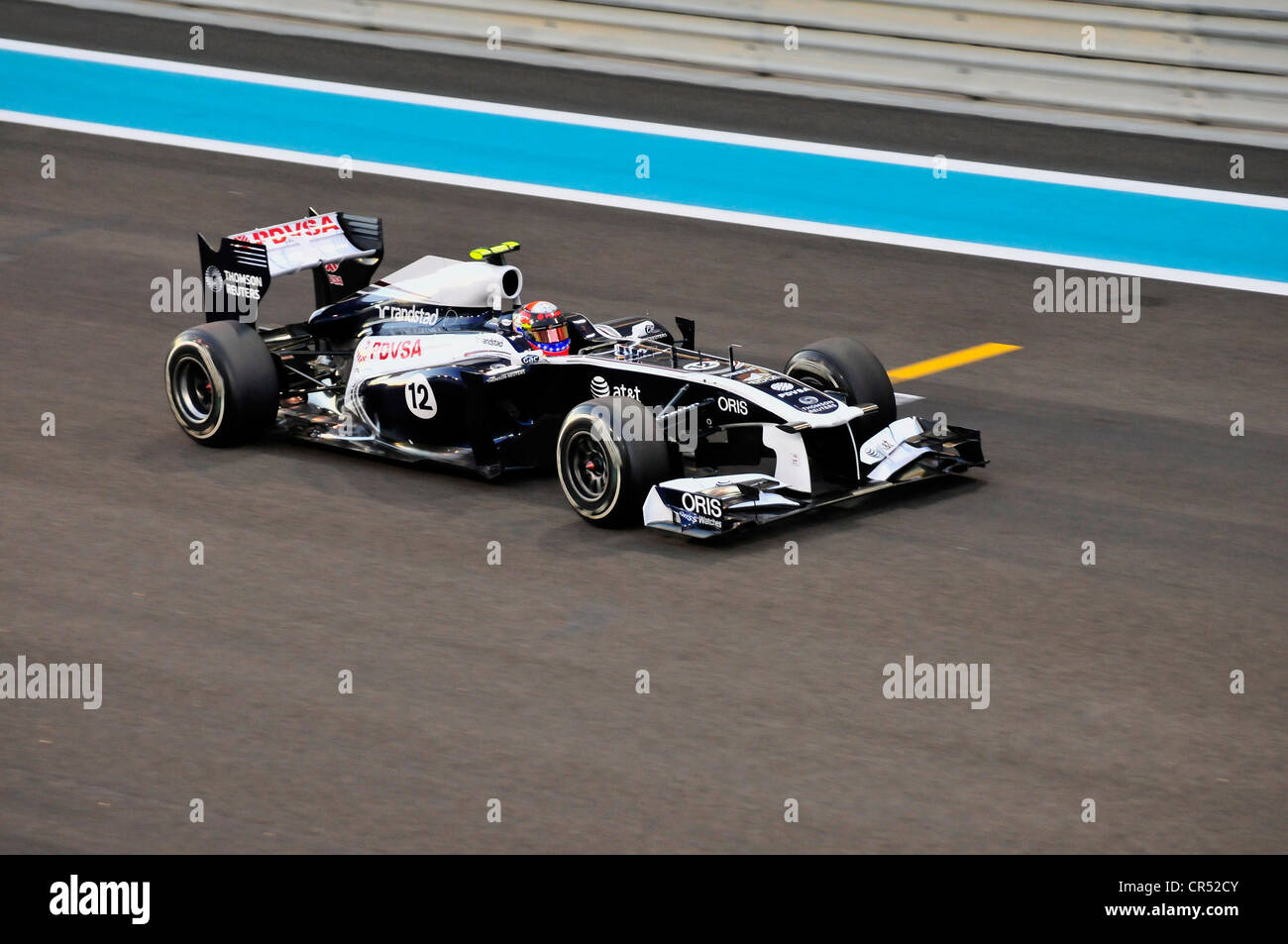 Formula One racing car of Pastor Maldonado, Venezuela, start number 12, of the Team Williams-Cosworth on the Yas Marina Circuit Stock Photo