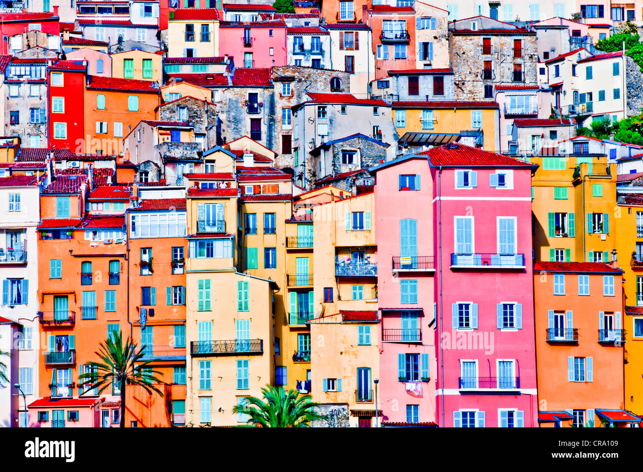 Colorful houses in Provence village Menton, Provence, France Stock Photo