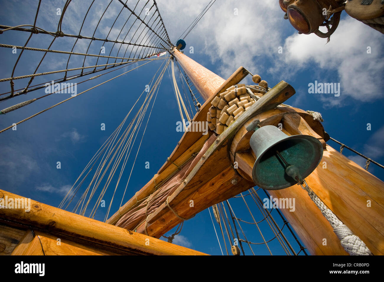 Mast of a historic sailing ship, Torshavn, Streymoy island, Faroe Islands, North Atlantic Stock Photo