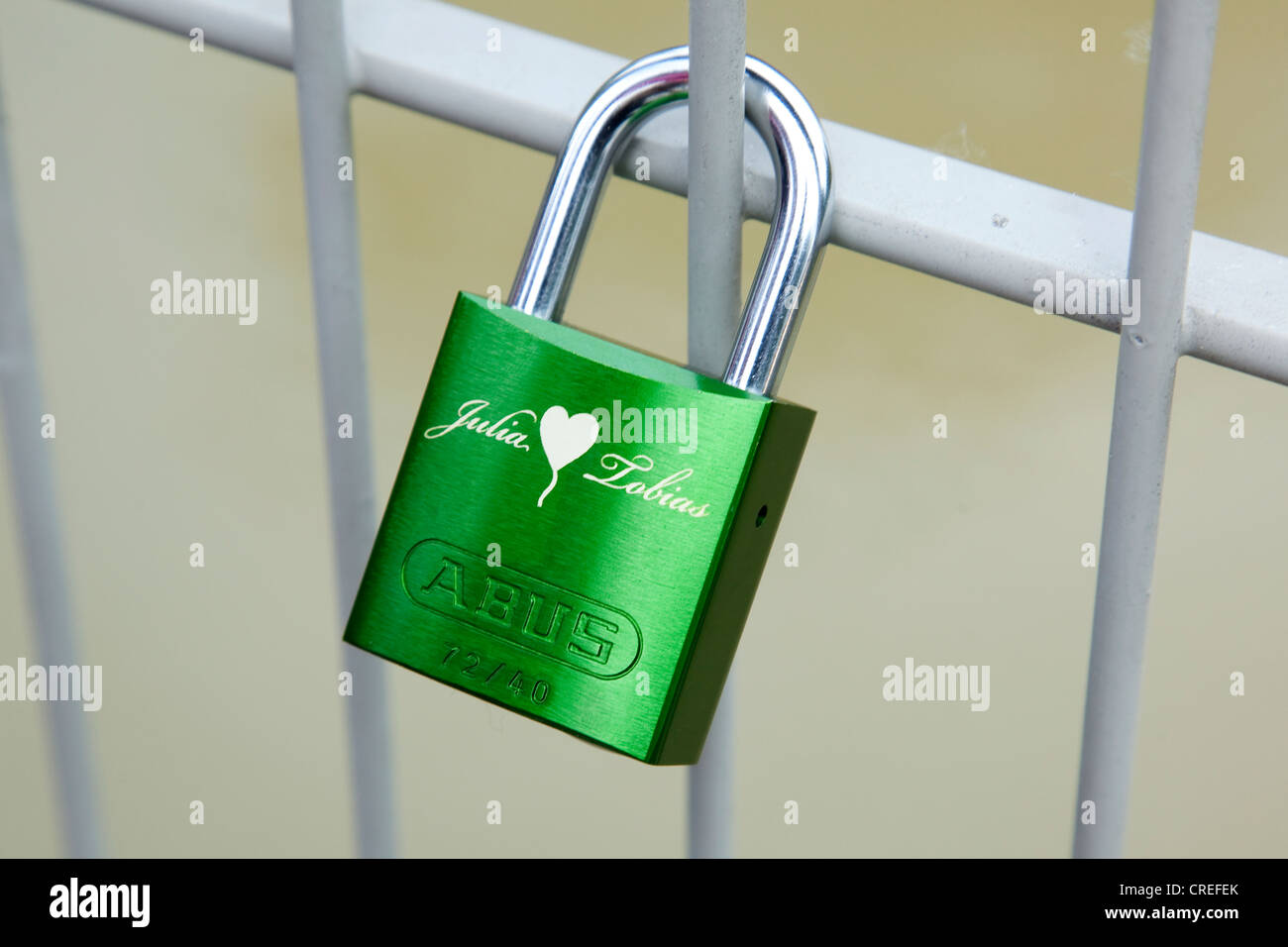 Padlock as a symbol of friendship and love of a married couple on a bridge in Regensburg, Bavaria, Germany, Europe Stock Photo