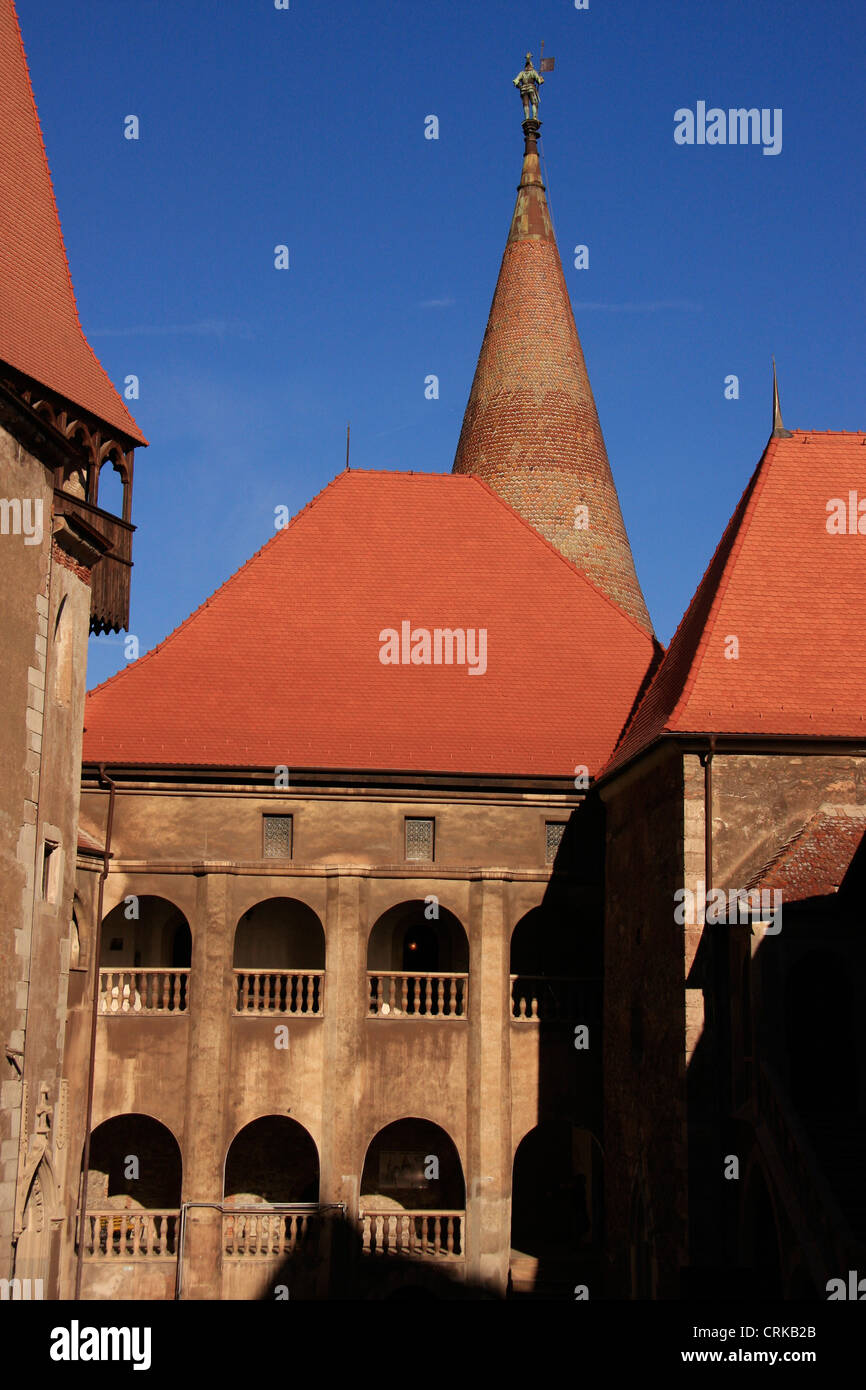 Interior court, Hunyad castle, Hunedoara, Transylvania, Romania Stock Photo