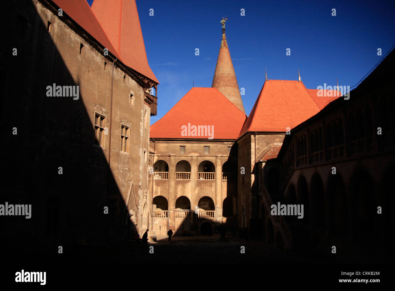 Interior court, Hunyad castle, Hunedoara, Transylvania, Romania Stock Photo