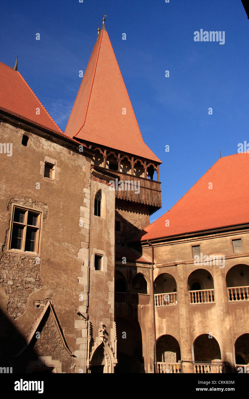 Interior court, Hunyad castle, Hunedoara, Transylvania, Romania Stock Photo