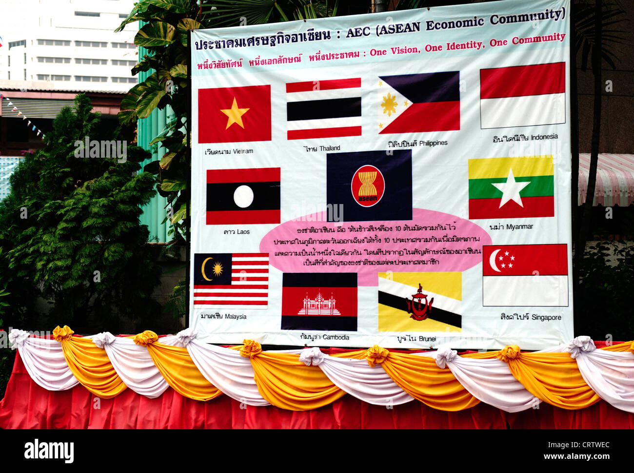 Flags on display of the AEC Asean economic Community, in Lumpini park, Bangkok. Stock Photo