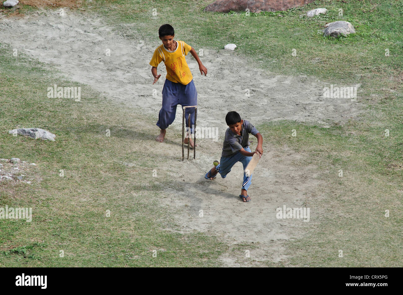 Boys Playing Cricket Stock Photo