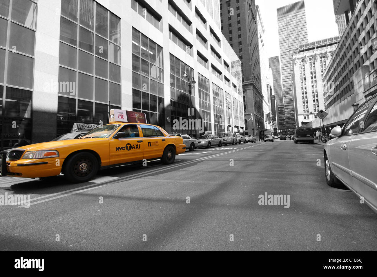 Yellow New York Taxi Cab Colour popped. Stock Photo