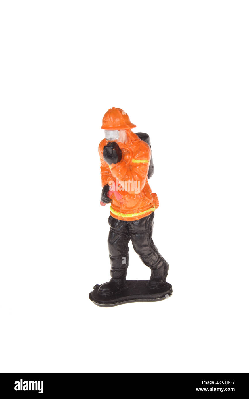 plastic fireman, photo on the white background Stock Photo