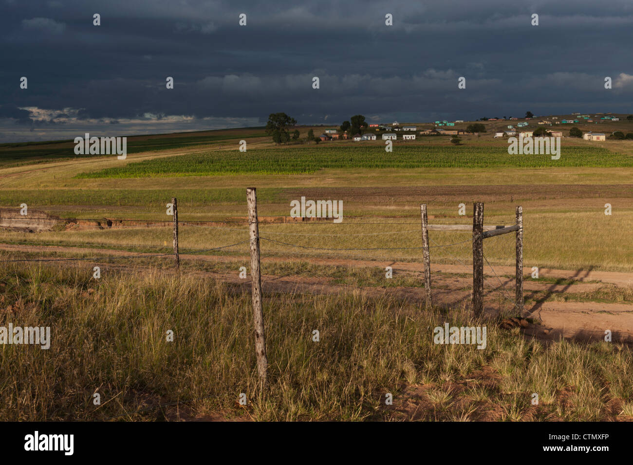 View of Qunu on the hillside, the village where Nelson Mandela lived as a child, Transkei, Eastern Cape, South Africa Stock Photo