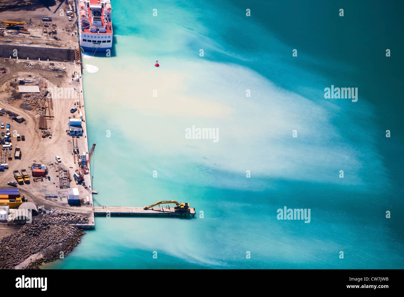 Aerial view of construction work in harbor of Port Louis, Mauritius Stock Photo