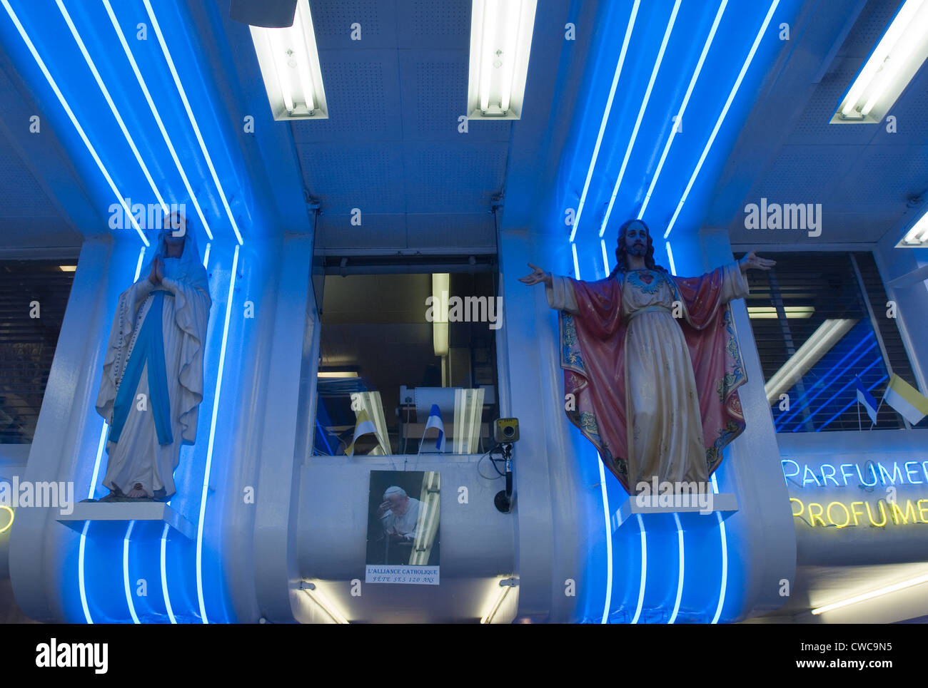 Mary and Jesus statues in French Lourdes, France Stock Photo