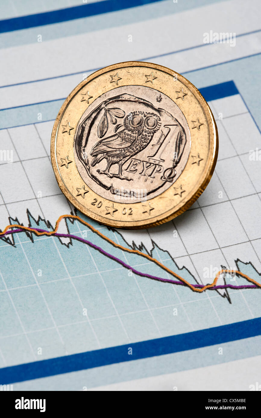 Greek Euro coin on a chart Stock Photo