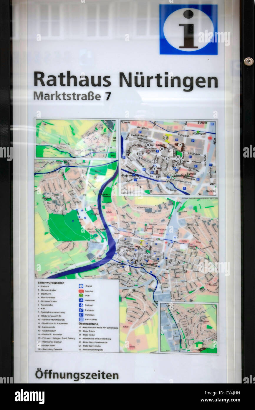 Street map for tourists in Nurtingen Germany Stock Photo