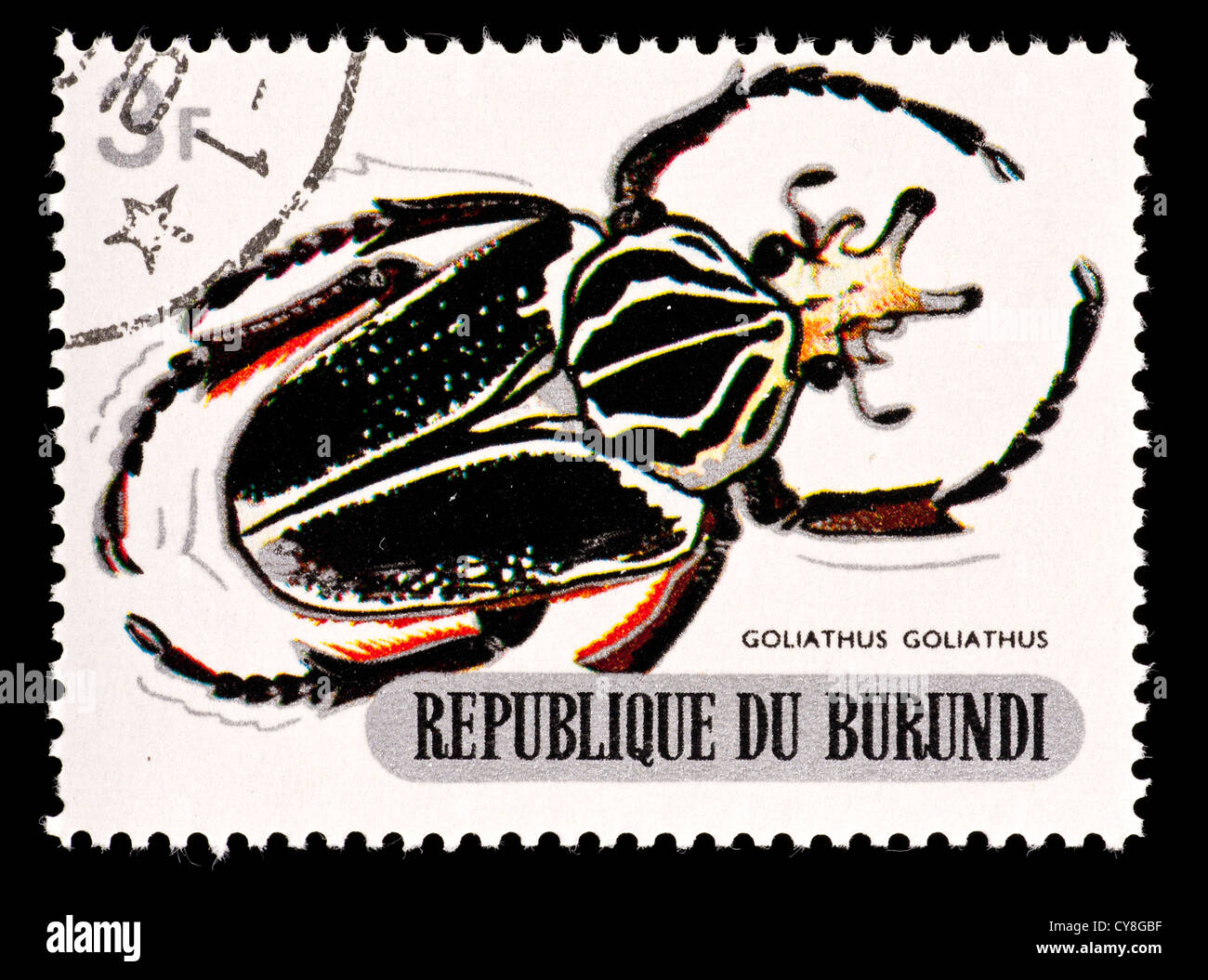 Postage stamp from Burundi depicting a goliath beetle (Goliathus goliathus) Stock Photo