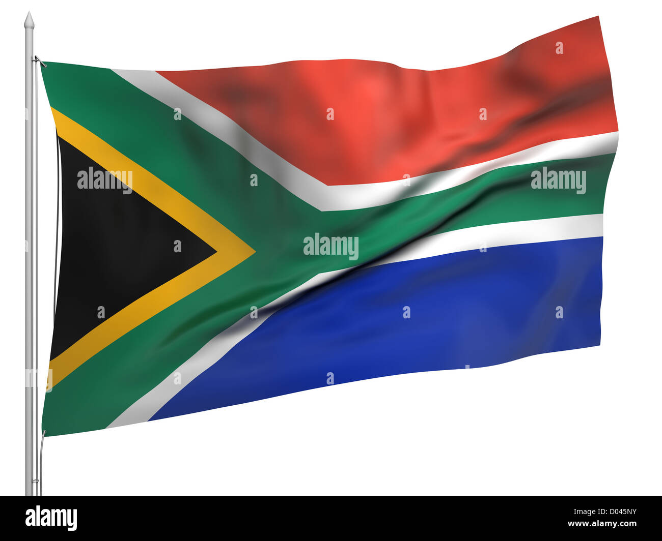 Flying Flag of South Africa - All Countries Collection. Flag, flagstaff isolated image on white Stock Photo