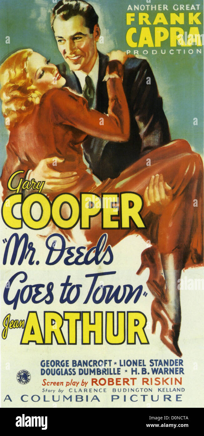 MR DEEDS GOES TO TOWN Poster for 1936 Columbia film with Gary Cooper and Jean Arthur. Stock Photo