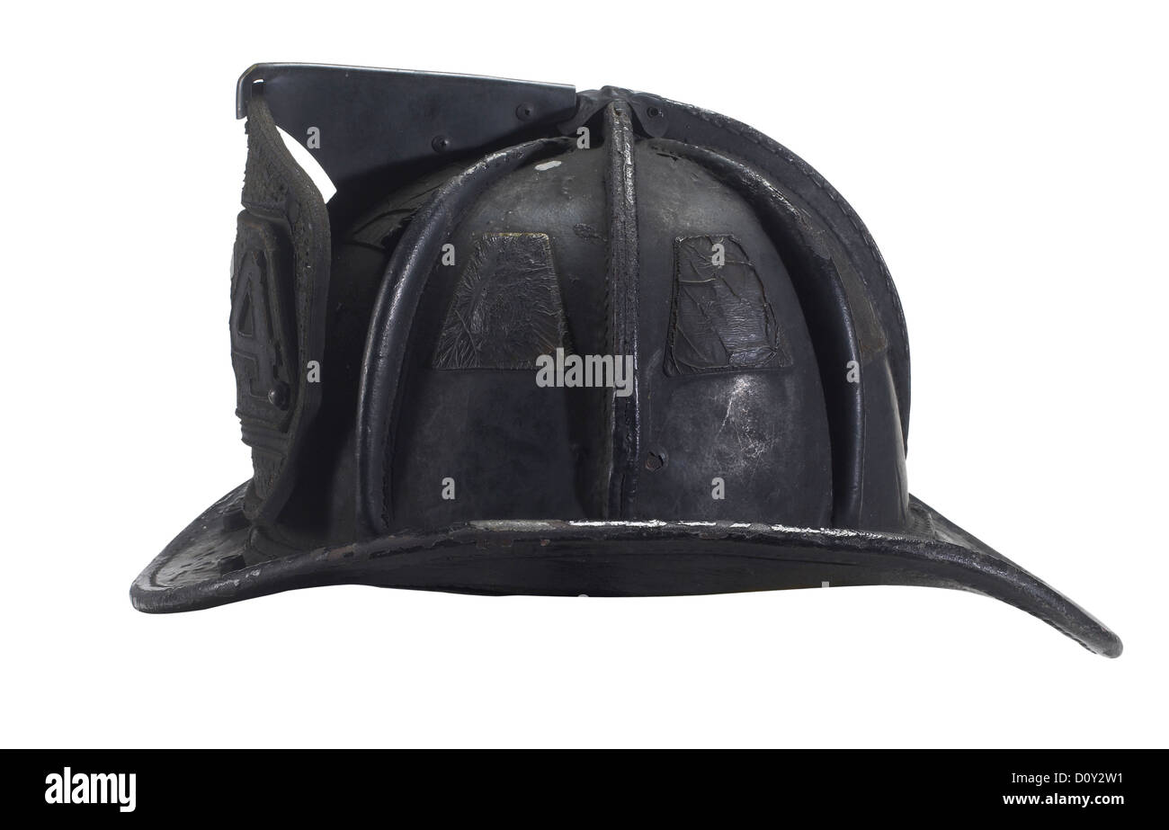 Blackened & Burned Fireman Helmet Stock Photo