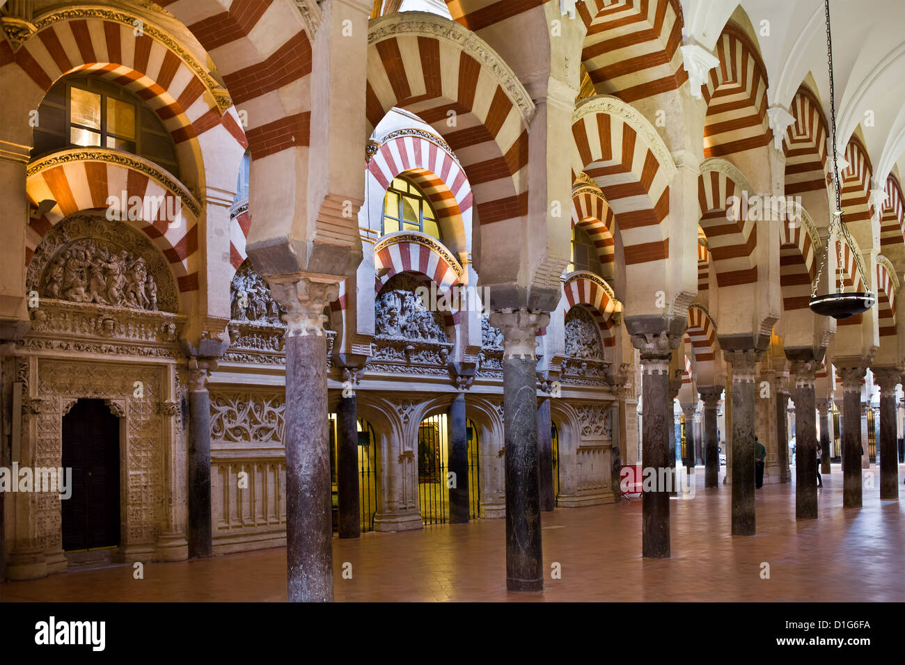 Hypostyle Prayer Hall of the Mezquita (The Great Mosque, Cathedral) in Cordoba, Spain. Stock Photo