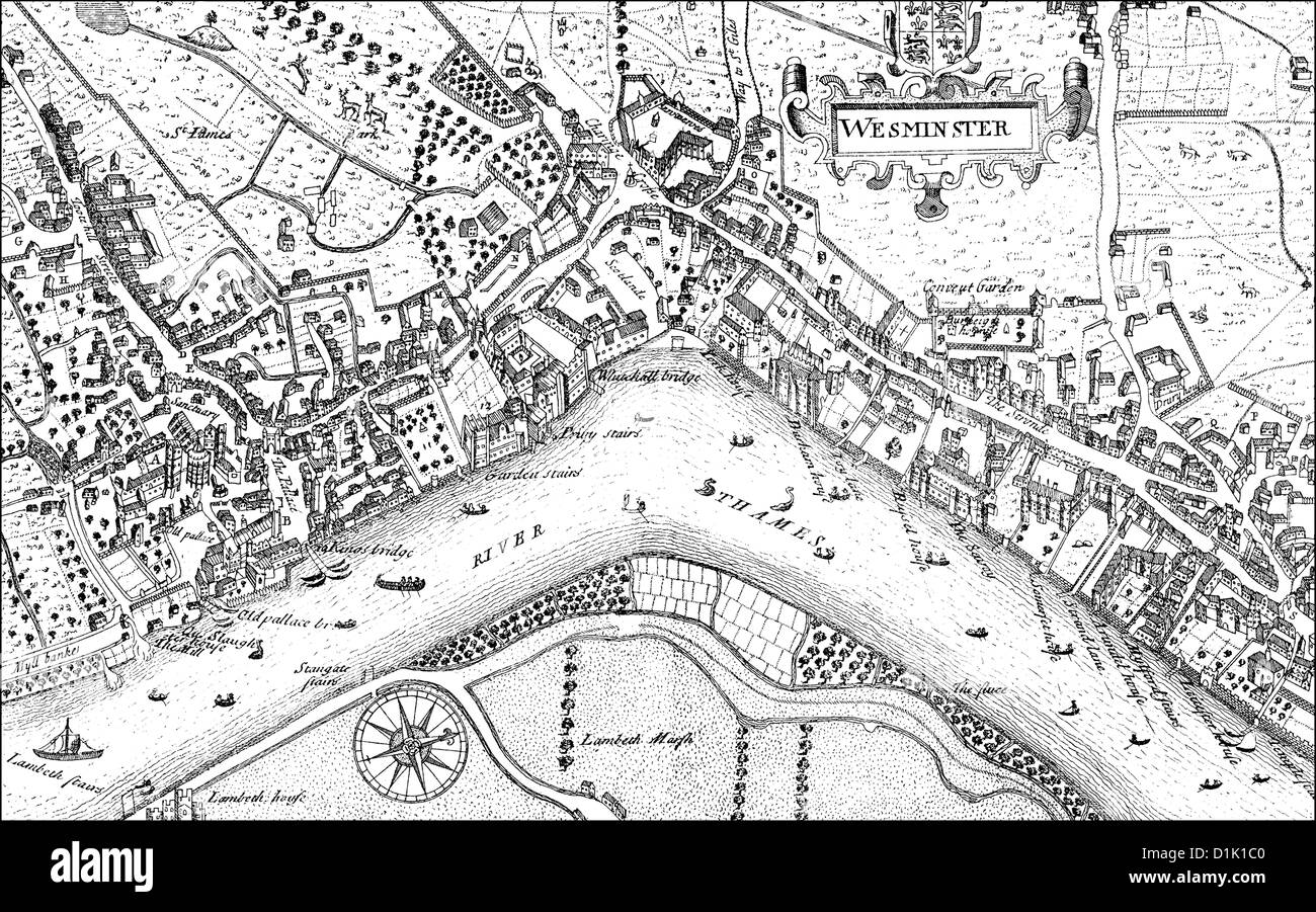 city map of Westminster with the River Thames, 17th century, a district of London, England, Europe Stock Photo