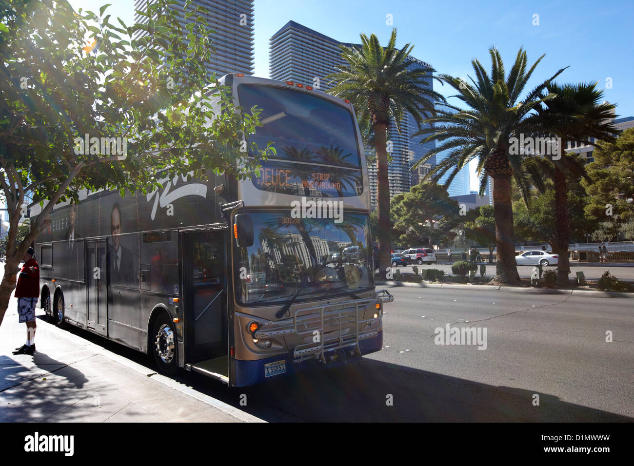 the deuce double deck bus on the Las Vegas strip Nevada USA Stock Photo