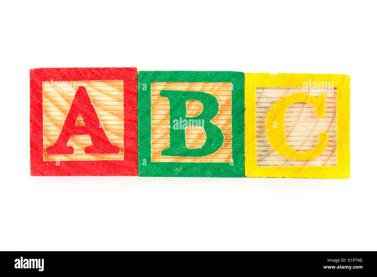 ABC wooden learning blocks in a row on white Stock Photo