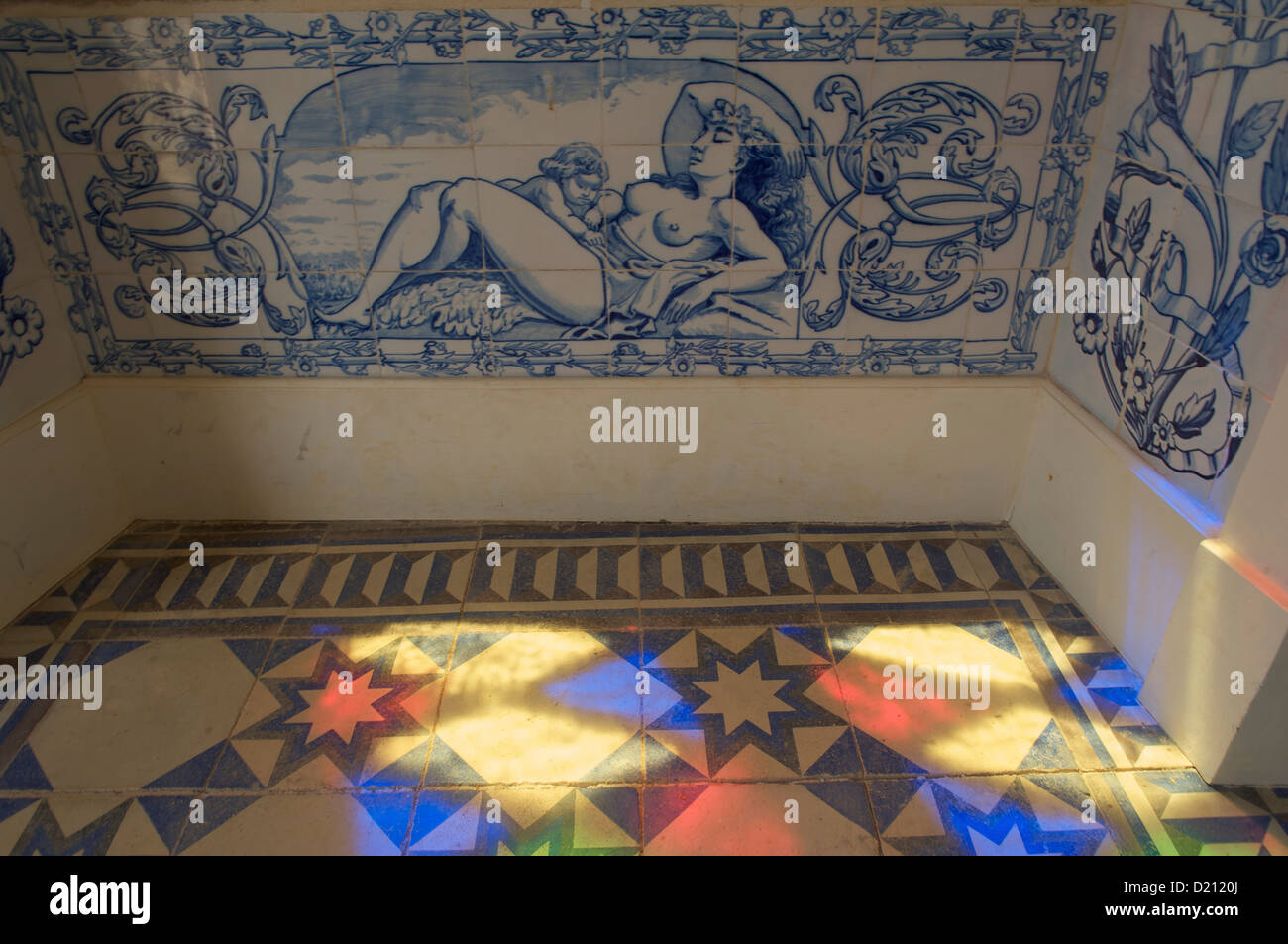 Rococo pavillion with hand painted tiles, azulejos, Palacio de Estoi, Estoi, Algarve, Portugal, Europe Stock Photo