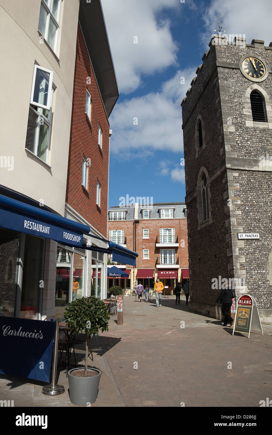 England, West Sussex, Chichester, Square with Carluccio's and Raymond Blanc restaurants in the St Pancras area. Stock Photo