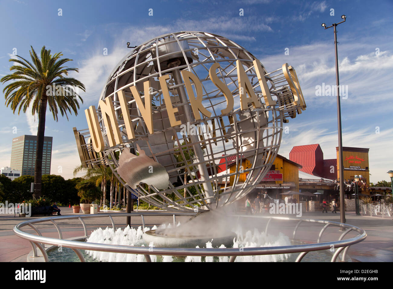 Universal Globe at the entrance to Universal Studios Hollywood, Universal City, Los Angeles, California, USA Stock Photo