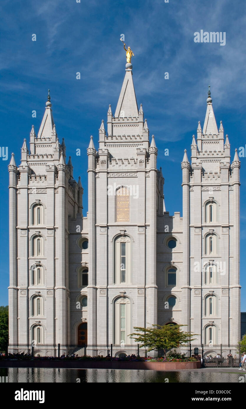 The largest temple of the Mormon church, the temple in downtown Salt Lake City, Utah sits next to their int'l headquarters. Stock Photo